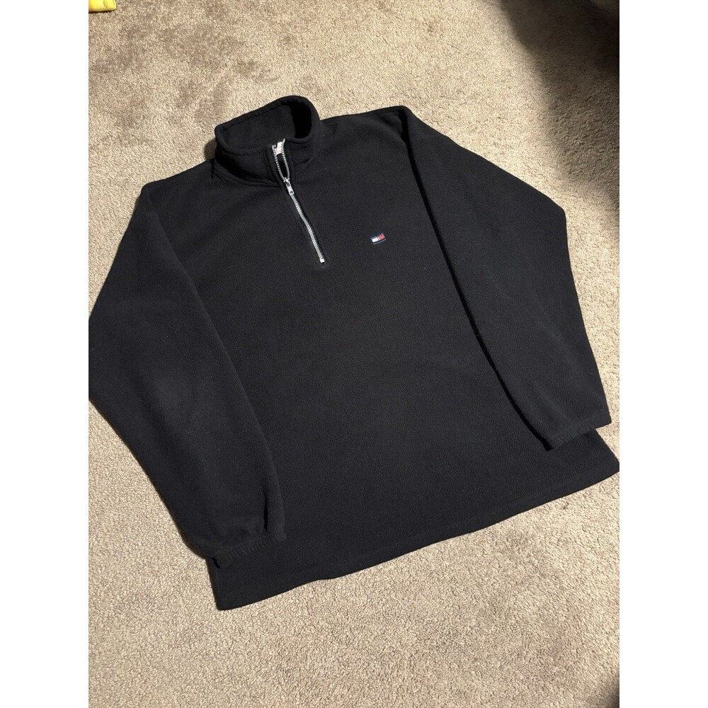 Vintage 90’s Tommy Jeans Men’s XL Embroidered Logo Fleece Quarter Zip In Black